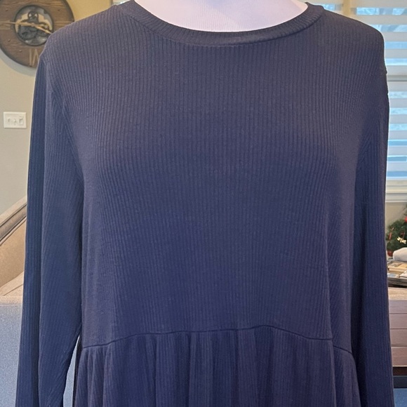 N/T Made in LA Ribbed Tiered A-Line Dress Size 2XL XXL Navy Blue 46” Chest - Picture 2 of 16